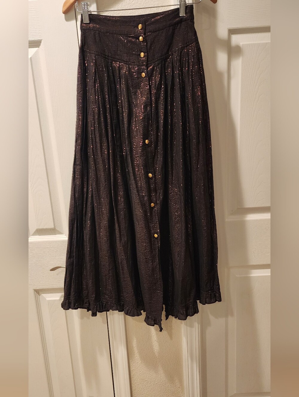 Otto Metallic Black Button-Front A-Line Maxi Skirt